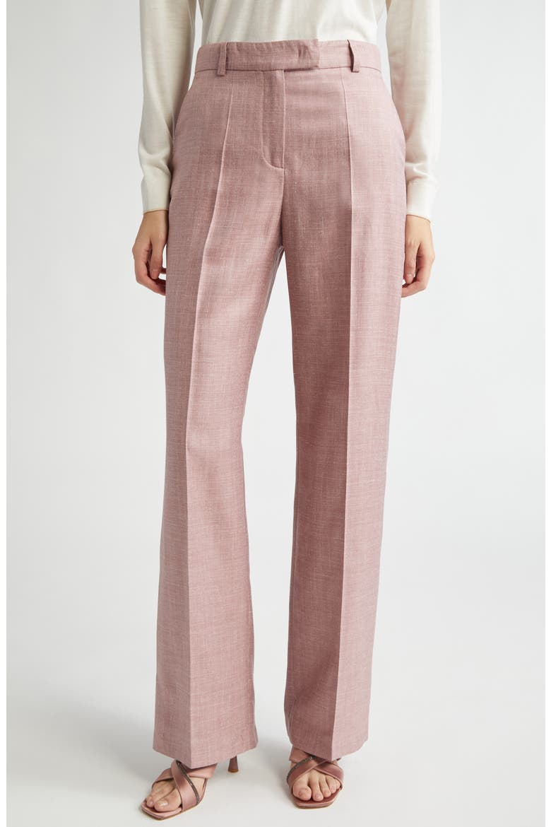Straight Leg Virgin Wool, Silk & Linen Pants, Main, color, ROSE