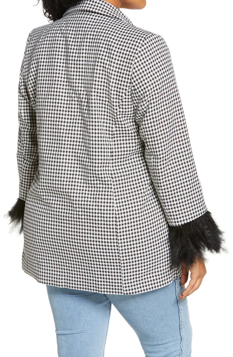 River Island Feather Cuff Check Double Breasted Blazer, Alternate, color,