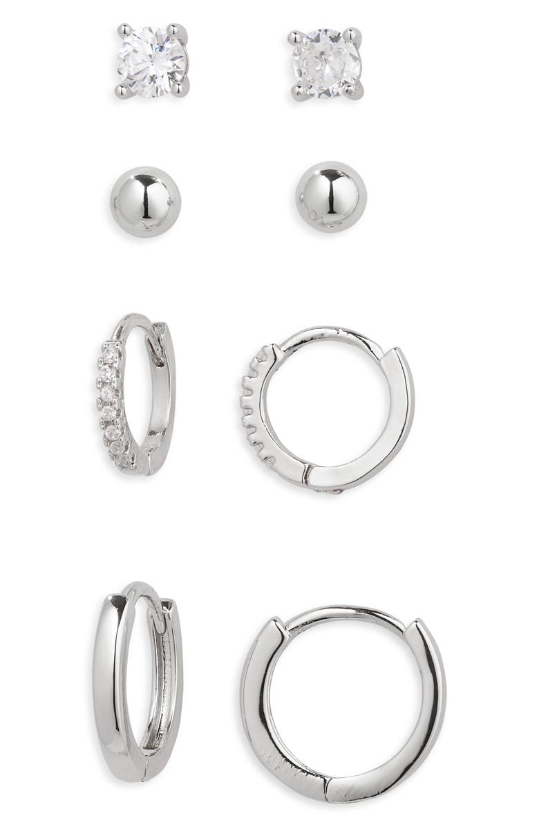 Nordstrom Set of 4 Demi Fine Essentials Stud & Hugging Hoop Earrings, Main, color,