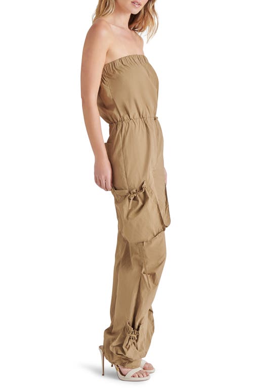 Steve Madden Kylo Strapless Nylon Jumpsuit In Oak Buff