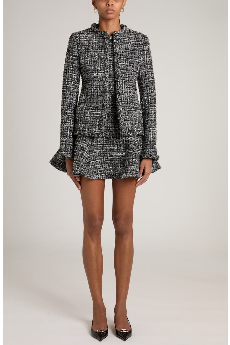 Fringed Metallic Tweed Jacket, Alternate, color, NERO/ GRIGIO MEDIO/ BIANCO