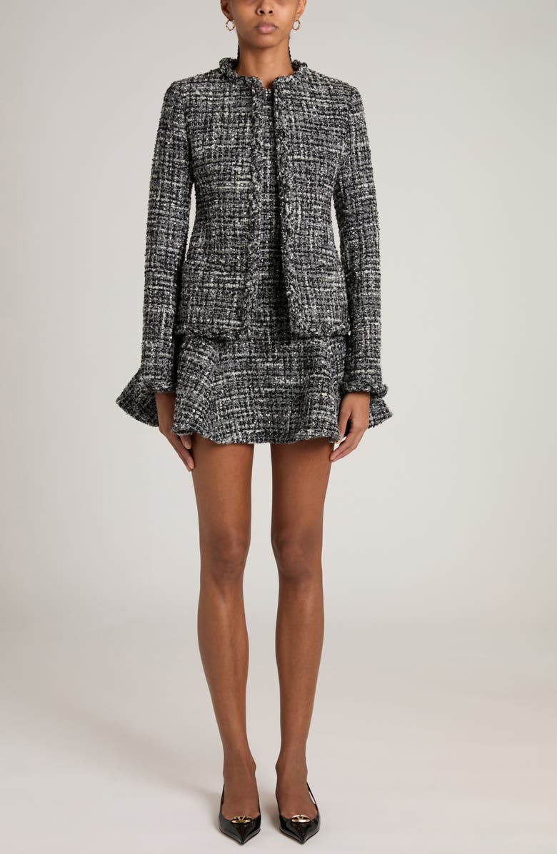 Valentino Garavani Fringed Metallic Tweed Jacket, Alternate, color, Nero/ Grigio Medio/ Bianco