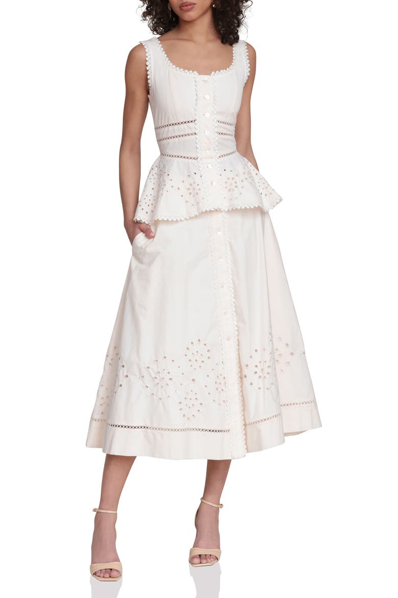Cotton Eyelet A-Line Midi Skirt, Alternate, color, CREAM
