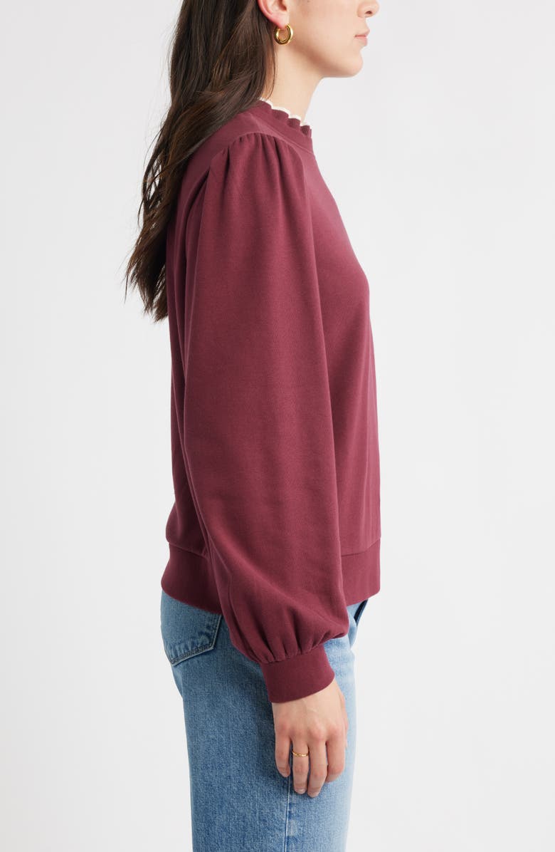 Caslon<sup>®</sup> Ruffle Crewneck Sweatshirt, Alternate, color, Burgundy Tannin