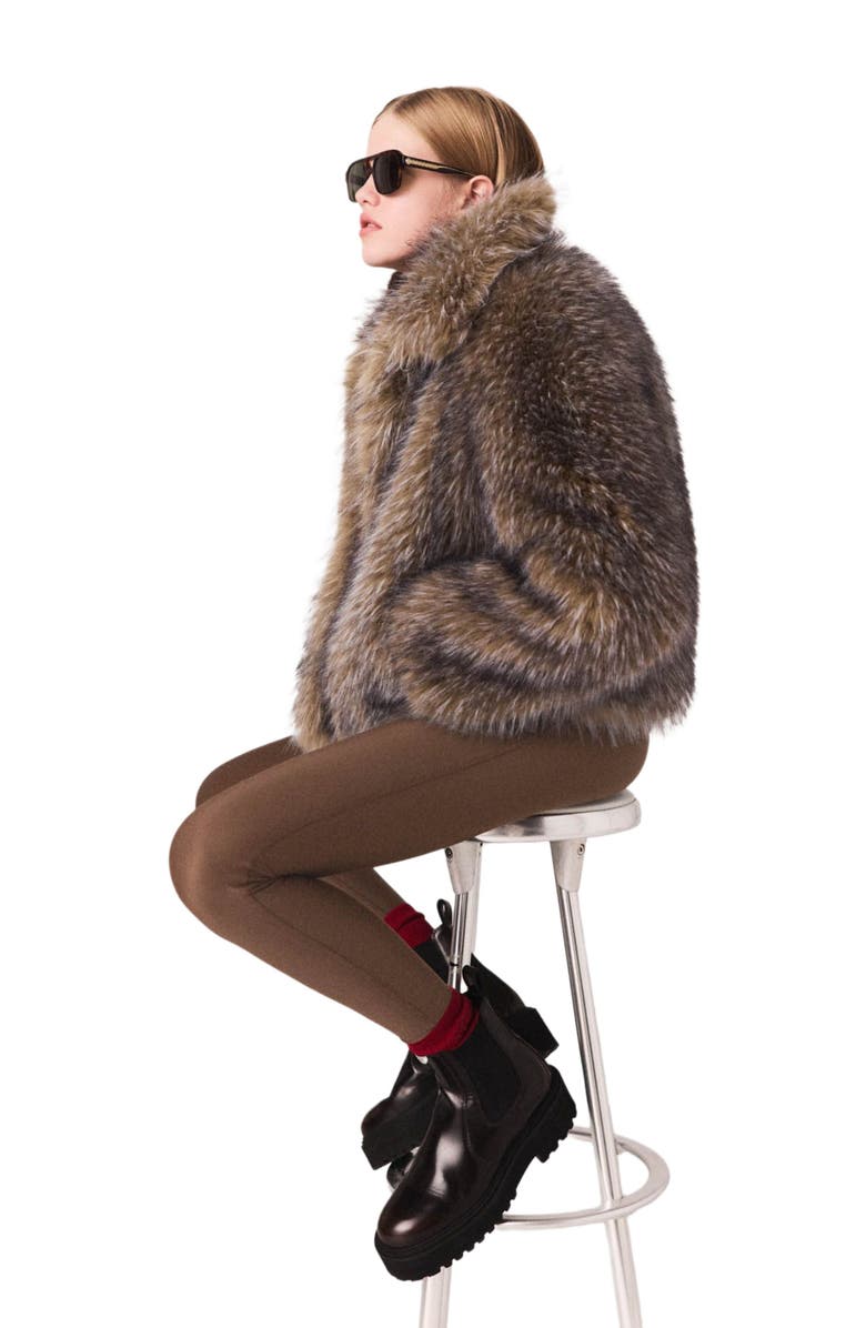 maje Short faux fur coat, Alternate, color, Brown/Grey