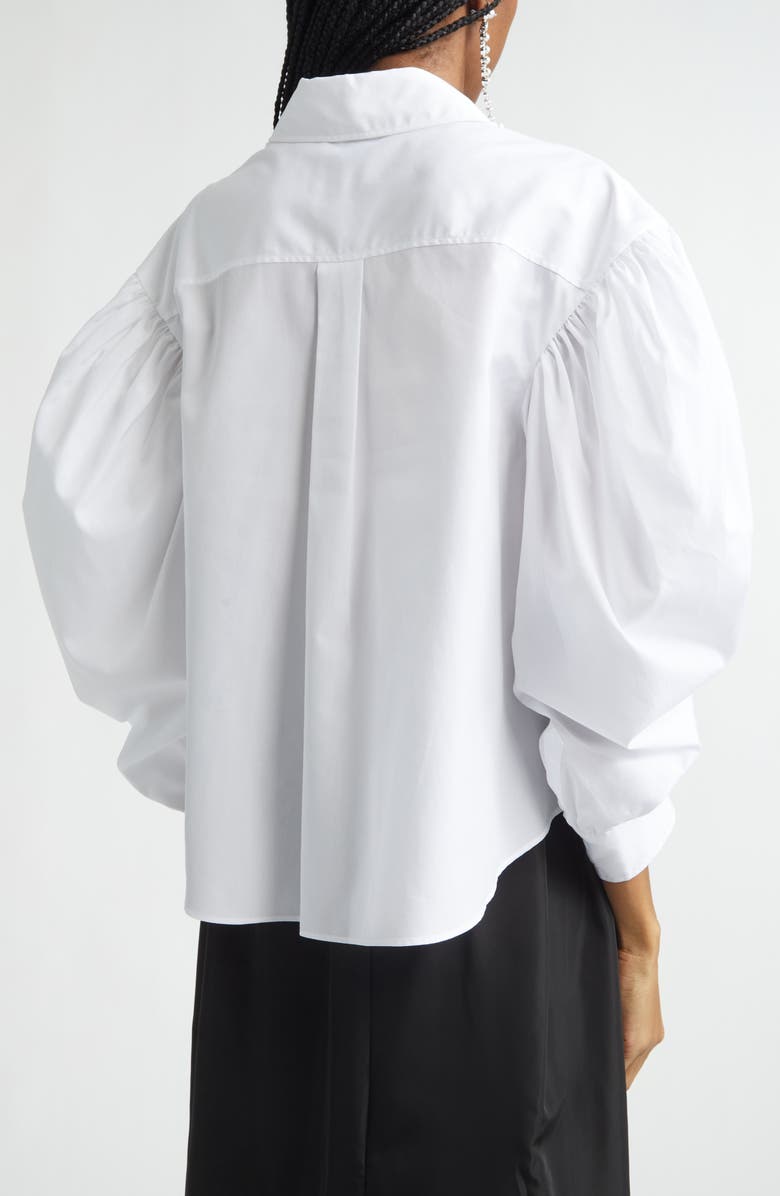 Simone Rocha Faux Pearl Boxy Balloon Sleeve Cotton Button-Up Shirt, Alternate, color, White/ Pearl