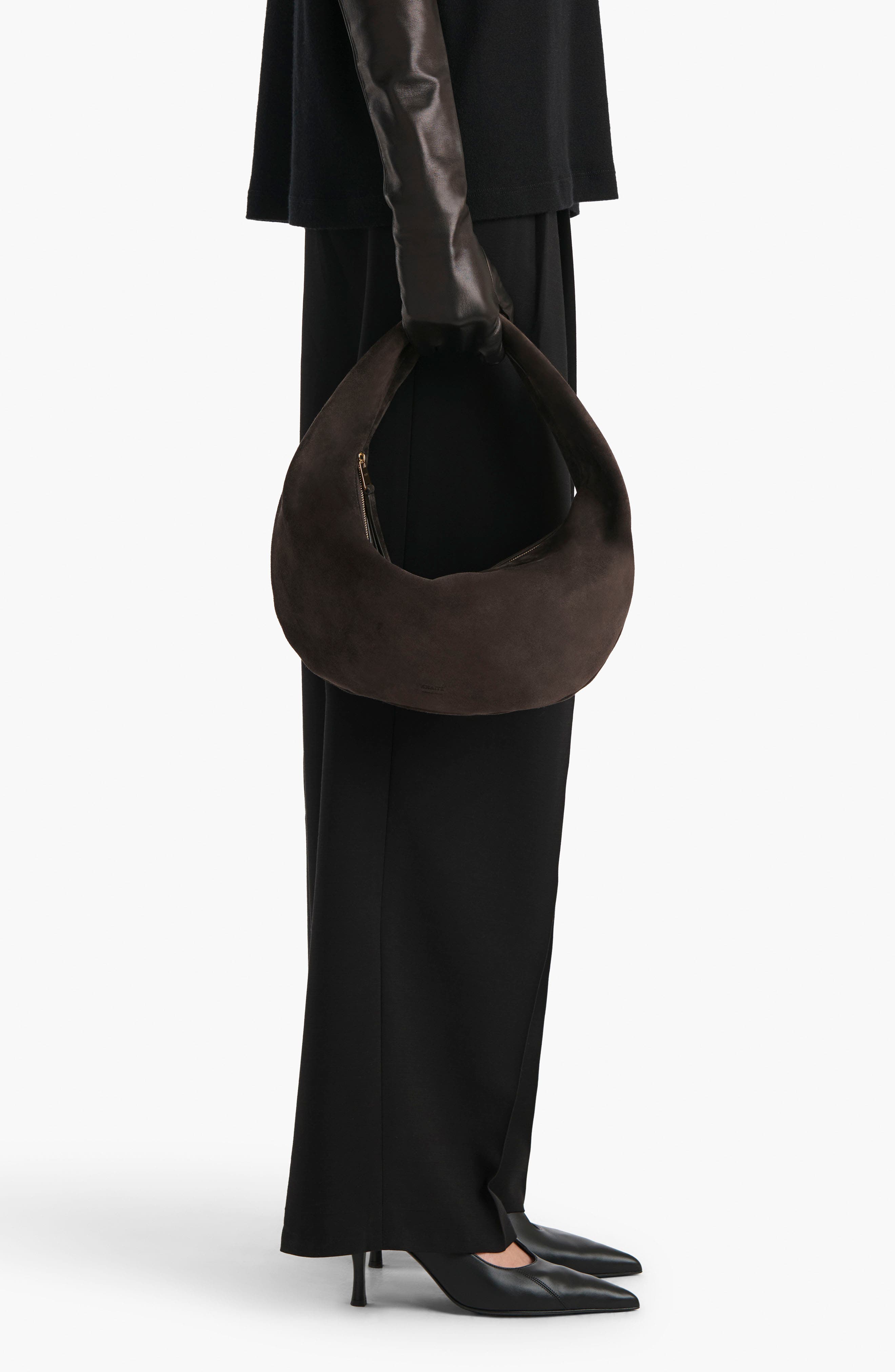 Khaite Medium Olivia Suede Hobo Bag, Alternate, color, Dark Brown