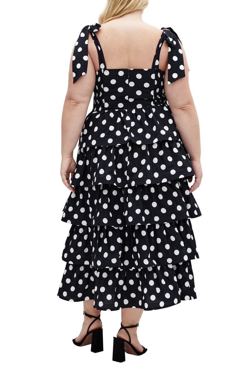 Elina Polka Dot Tie Strap Tiered Midi Dress, Alternate, color, SPOT