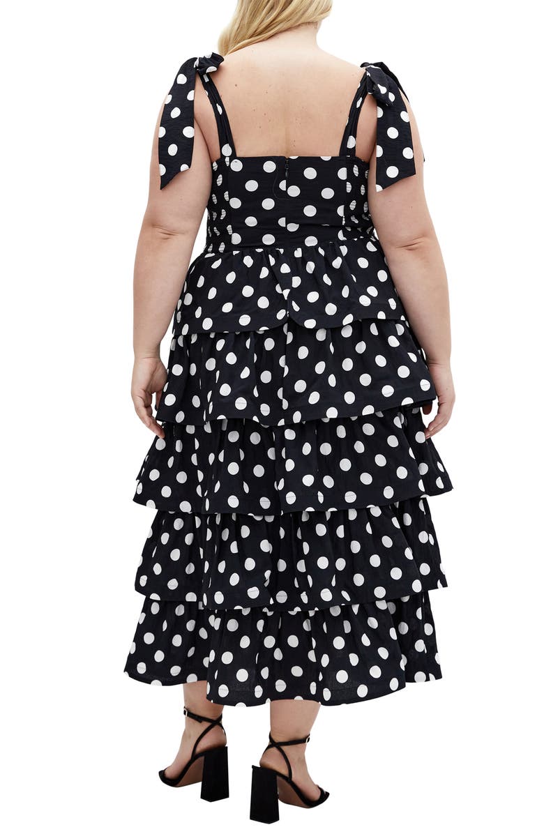 City Chic Elina Polka Dot Tie Strap Tiered Midi Dress, Alternate, color, 