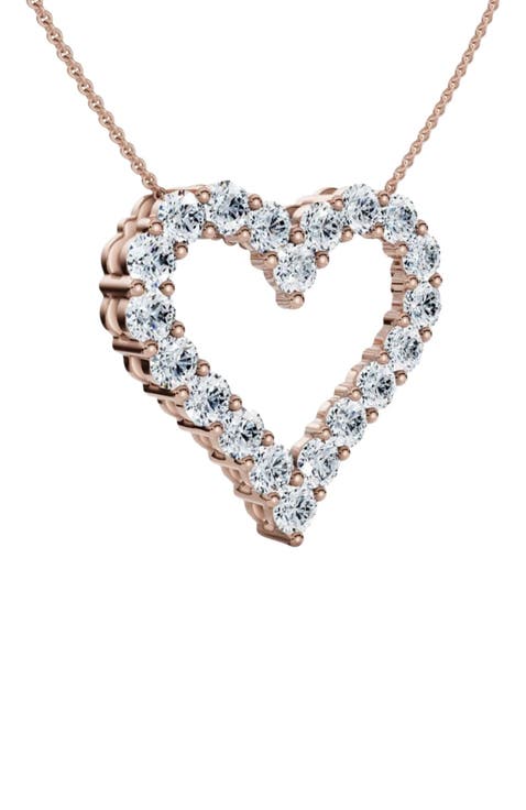 1Ct Diamond Heart Pendant 14k Gold Lab Grown 3/4" Tall Necklace