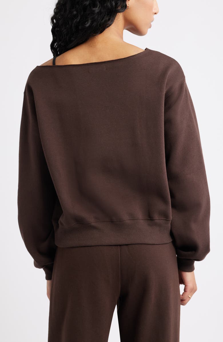 BP. Fleece Detail Off the Shoulder Sweatshirt, Alternate, color, Brown Coffee