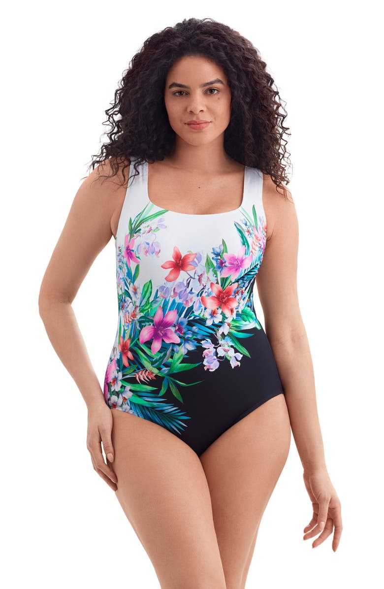 Longitude Panel Scoopneck Tank Long Torso One-Piece Swimsuit, Main, color, Bora Bora