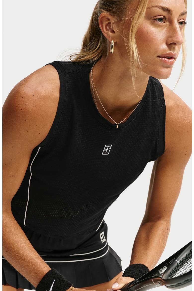 Court Pointelle Mesh Performance Racerback Crop Tank, Alternate, color, BLACK/ WHITE