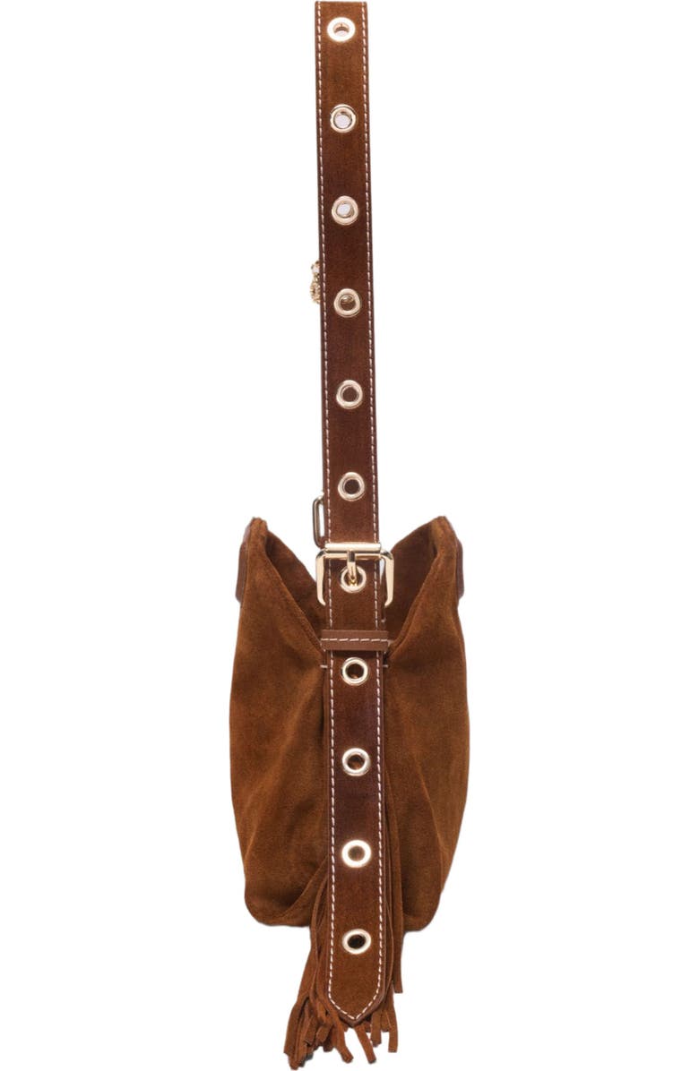 maje Topstitched suede Miss M Mini bag, Alternate, color, Brown