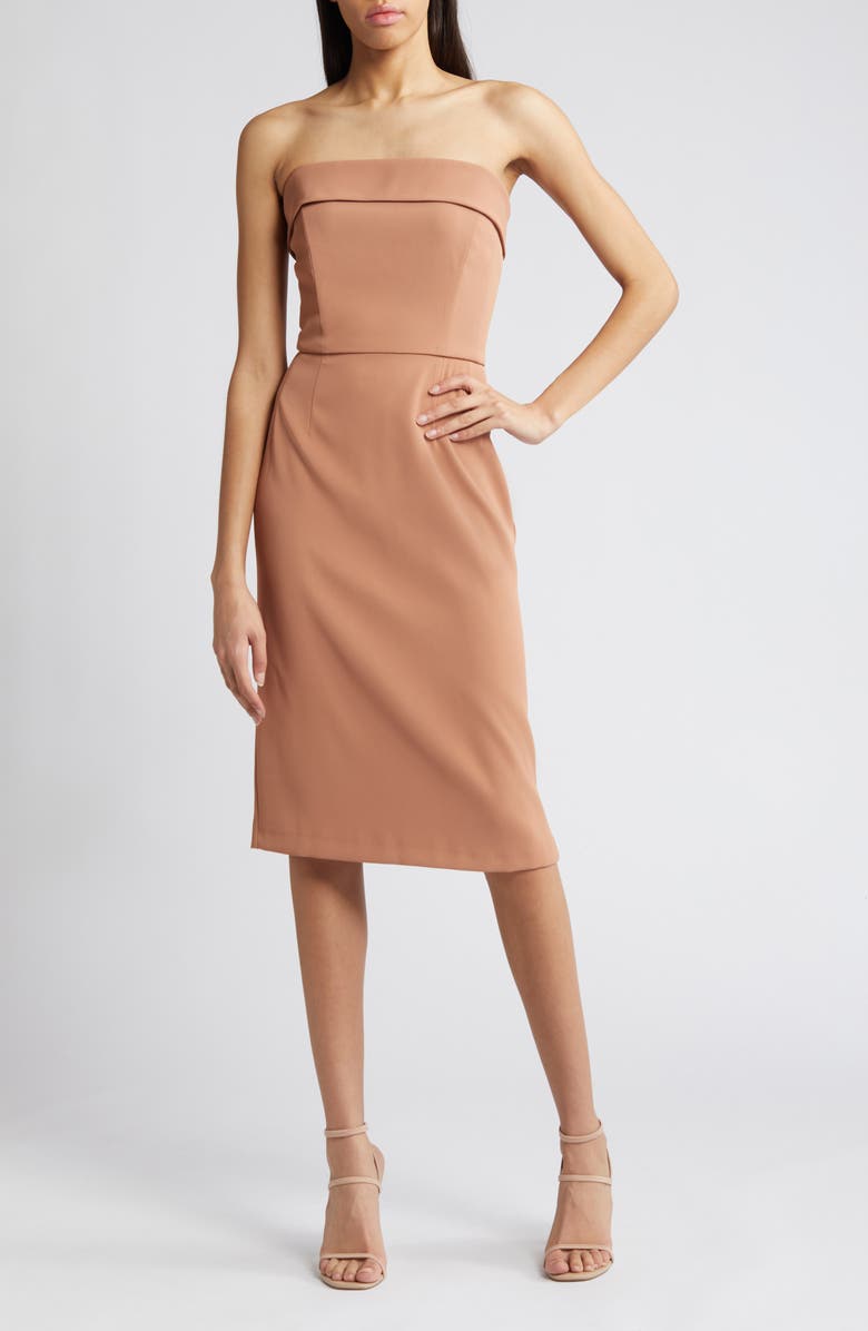 French Connection Harry Suiting Strapless Dress, Main, color, Mocha Mousse