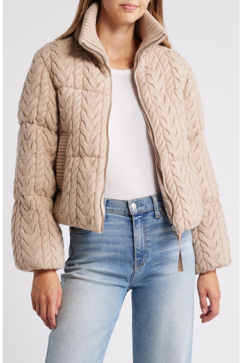 Reggie Cable Knit Puffer Jacket, Main, color, LIGHT TAUPE