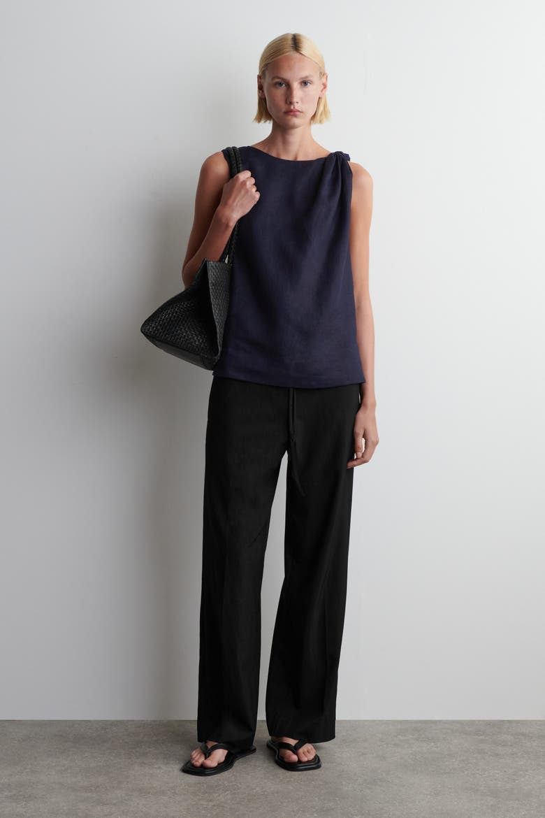 Twisted-Detail Linen Top, Alternate, color, NAVY