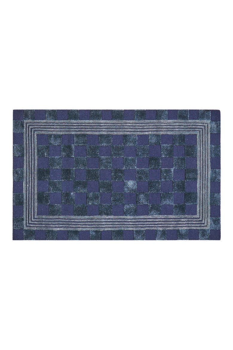 Indigo Blue Tonal Check Rug, Main, color, INDIGO