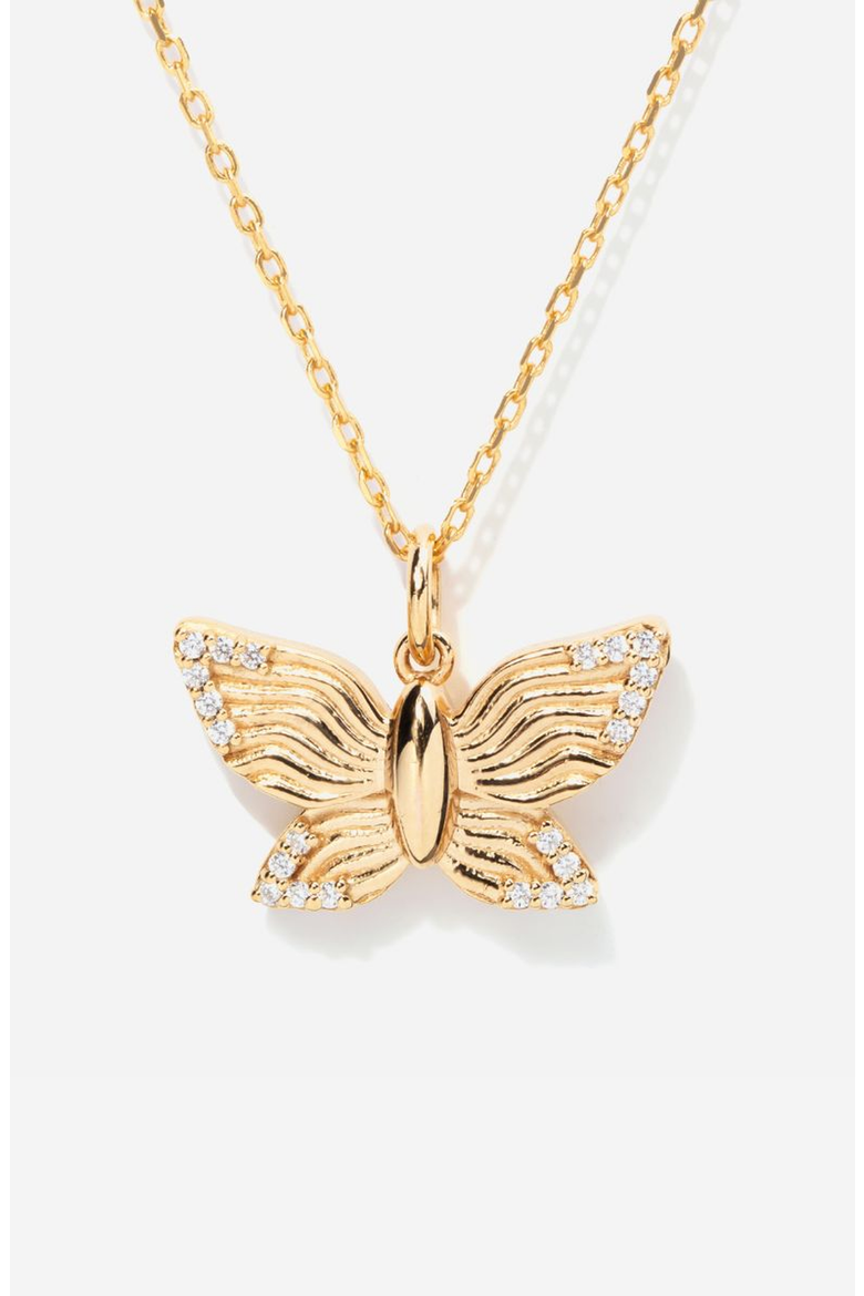 Textured Butterfly Pendant Necklace, Main, color, Gold