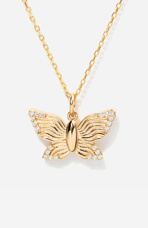 Textured Butterfly Pendant Necklace