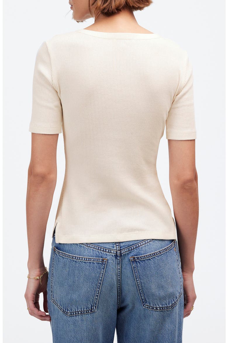 Rib Lace-Up Short-Sleeve T-Shirt, Alternate, color, VINTAGE IVORY