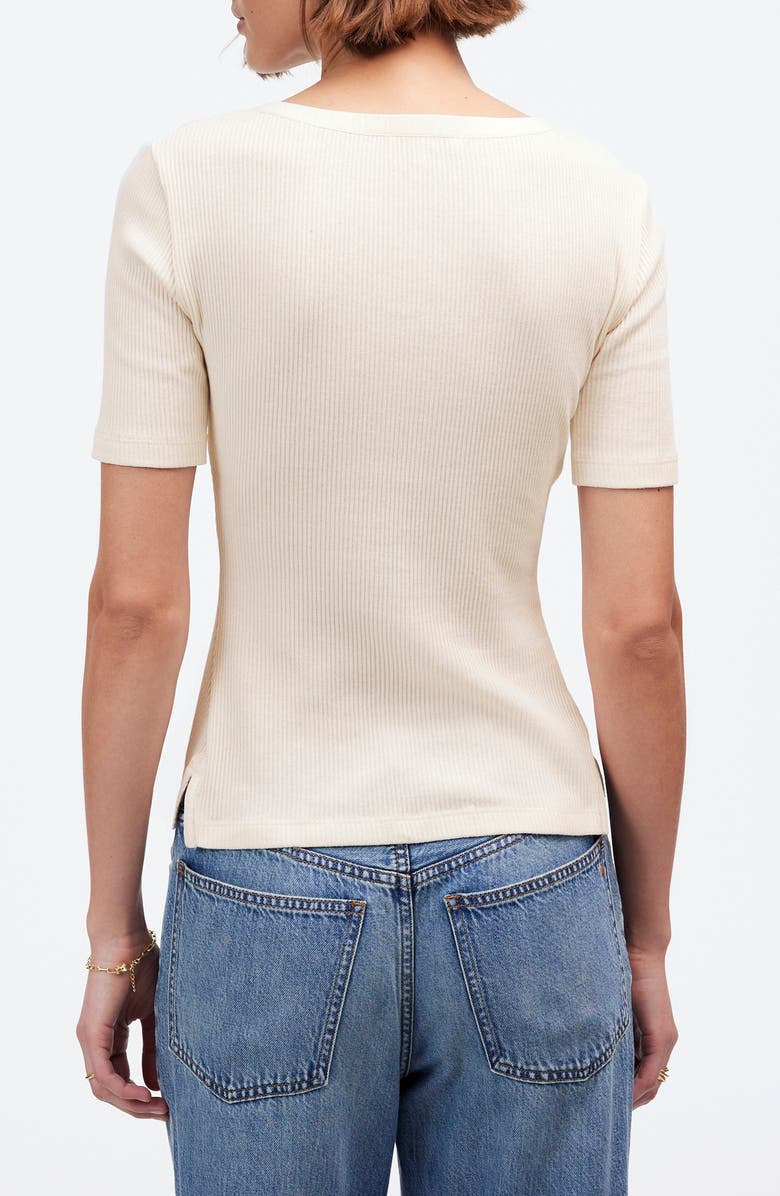 Madewell Rib Lace-Up Short-Sleeve T-Shirt, Alternate, color, Vintage Ivory