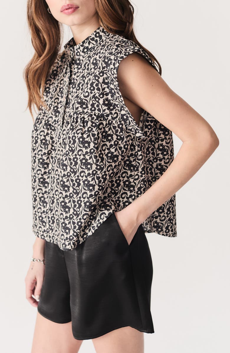 DELUC Floral Cotton Popover Top, Alternate, color, Black Flowers