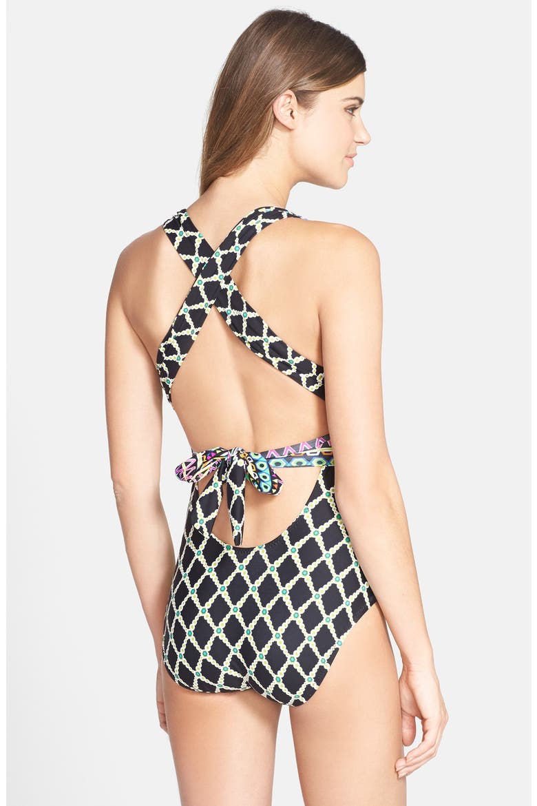 'Kon Tiki' One-Piece Swimsuit, Alternate, color, BLACK