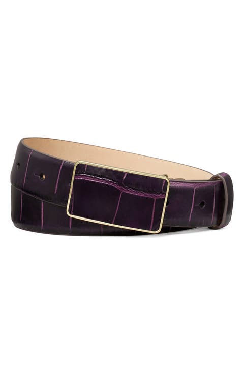 Croc Embossed Leather Plate Belt