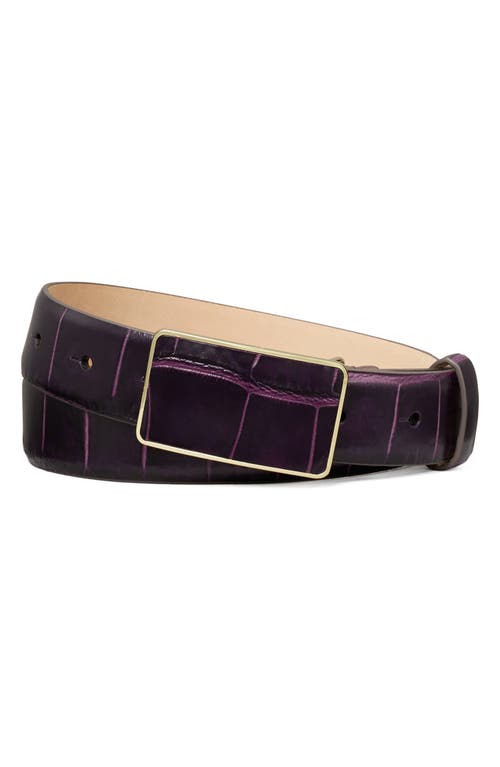 Tory Burch Croc Embossed Leather Plate Belt In Pansy Purple