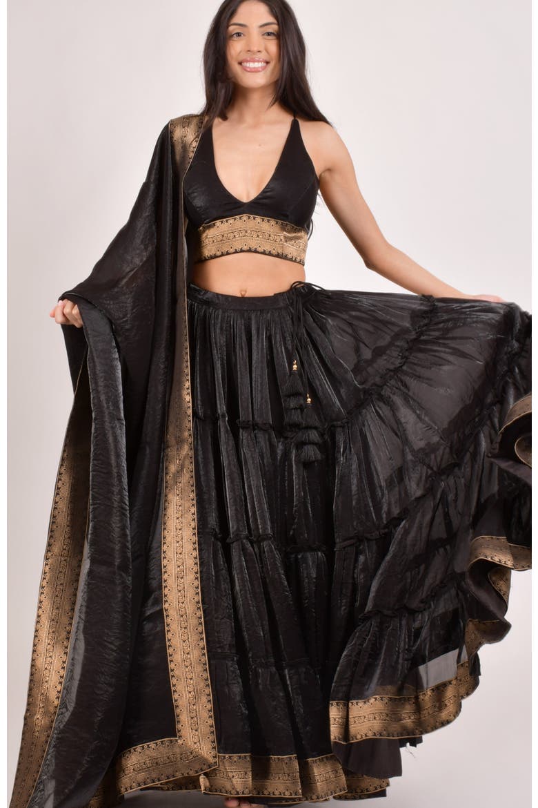 Ciara Tiered Shimmer Lehenga Choli, Main, color, Black