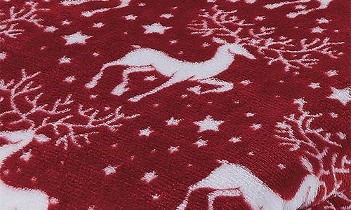 Luxury Home Red Reindeer Plush Fleece Throw Blanket In Red