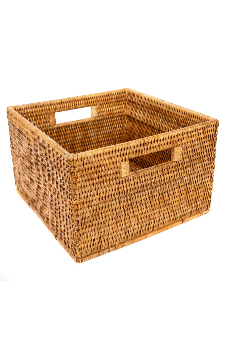 Artifacts Rattan Square Storage Basket With Handles, Main, color, Honey Brown