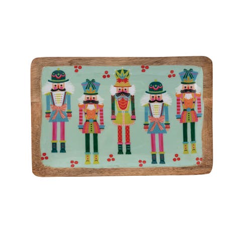 Enameled Mango Wood Nutcracker Tray, Multicolor