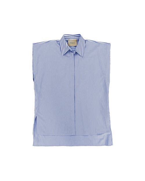 Theo The Label Echo Back Button Sleeveless Shirt In Palace Blue