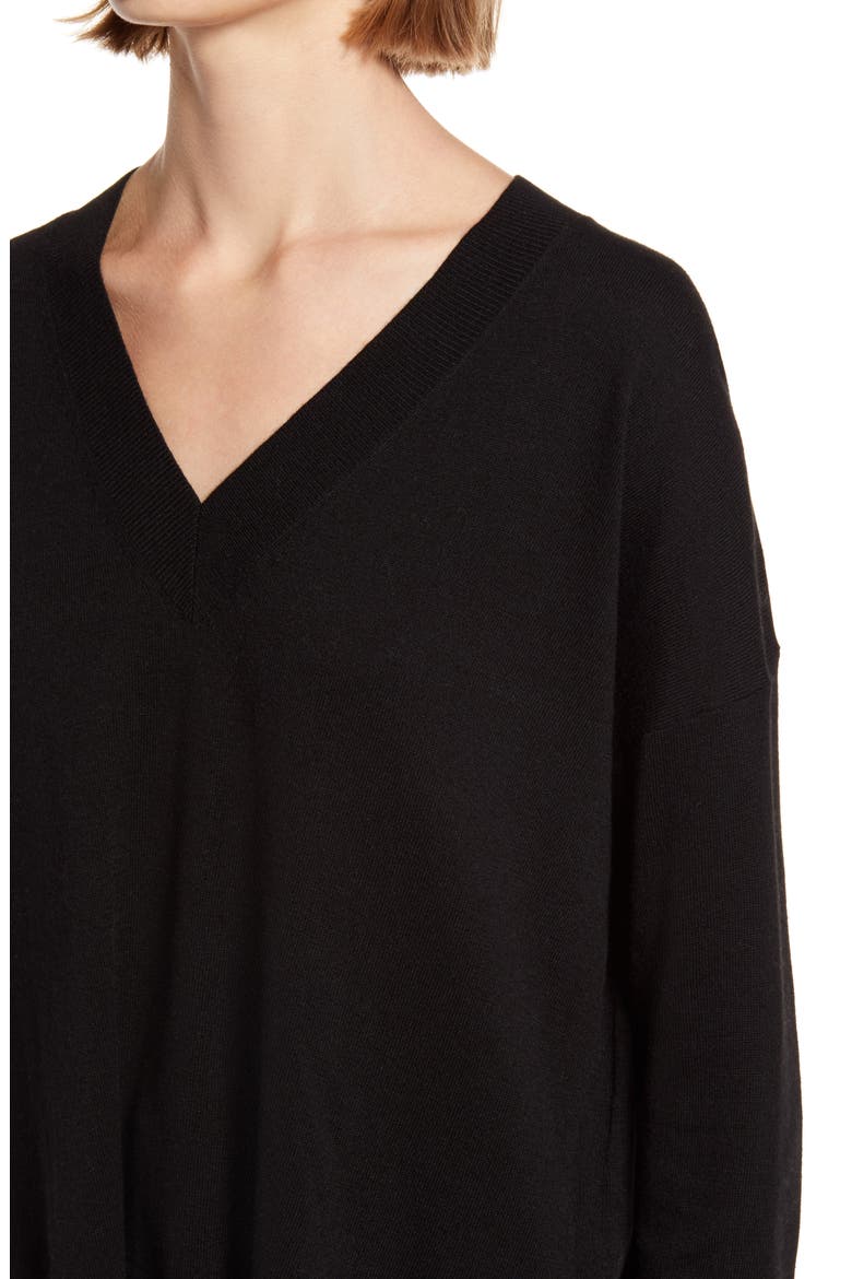 Oversize V-Neck High/Low Sweater, Alternate, color, BLACK