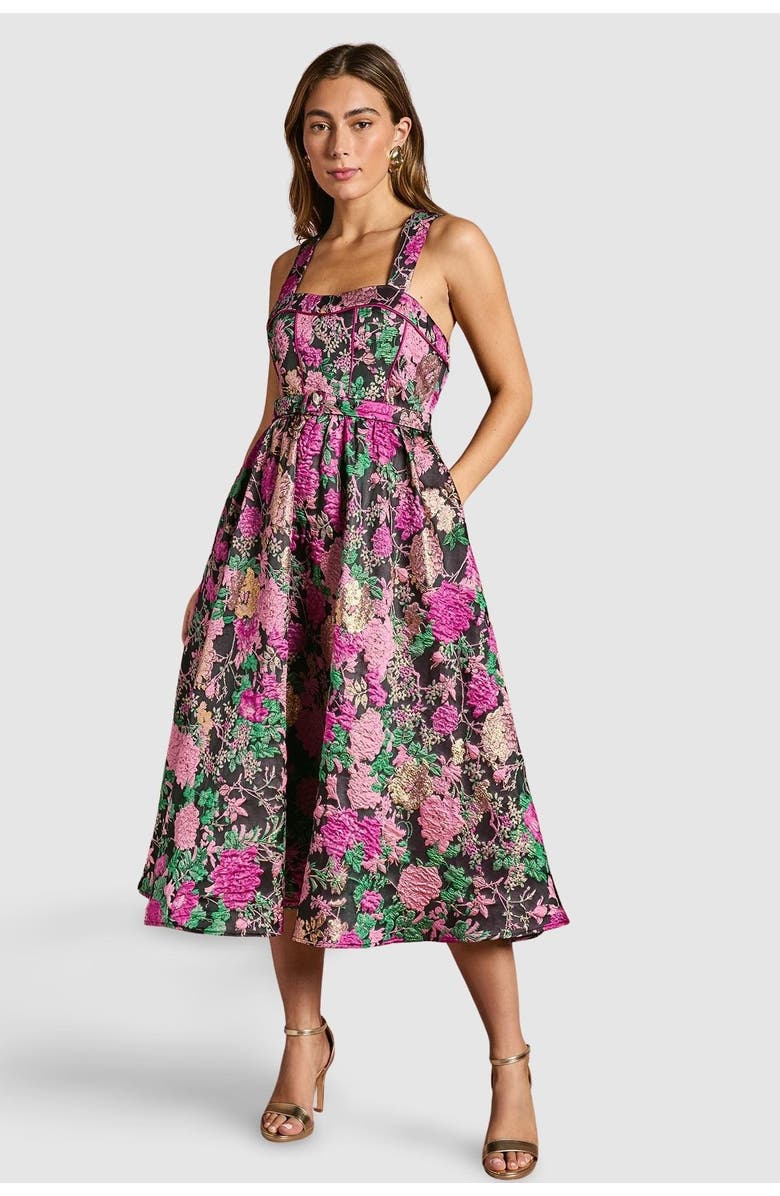 Coast Corset Jacquard Midi Dress, Main, color, Pink