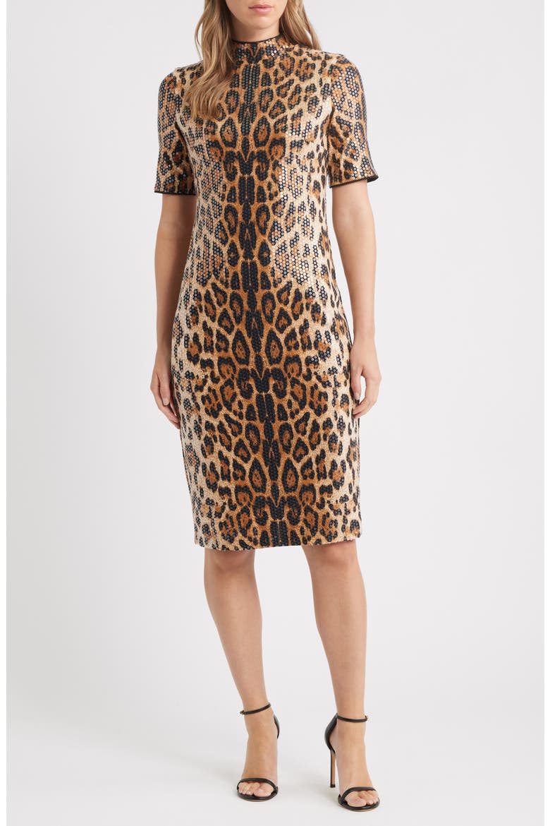 Sequin Mock Neck Sheath Dress, Main, color, BLURRED FLOATING FLORA