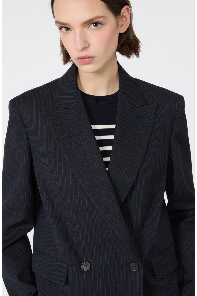 Pinstripe Wool Blend Cropped Blazer, Alternate, color, NAVY