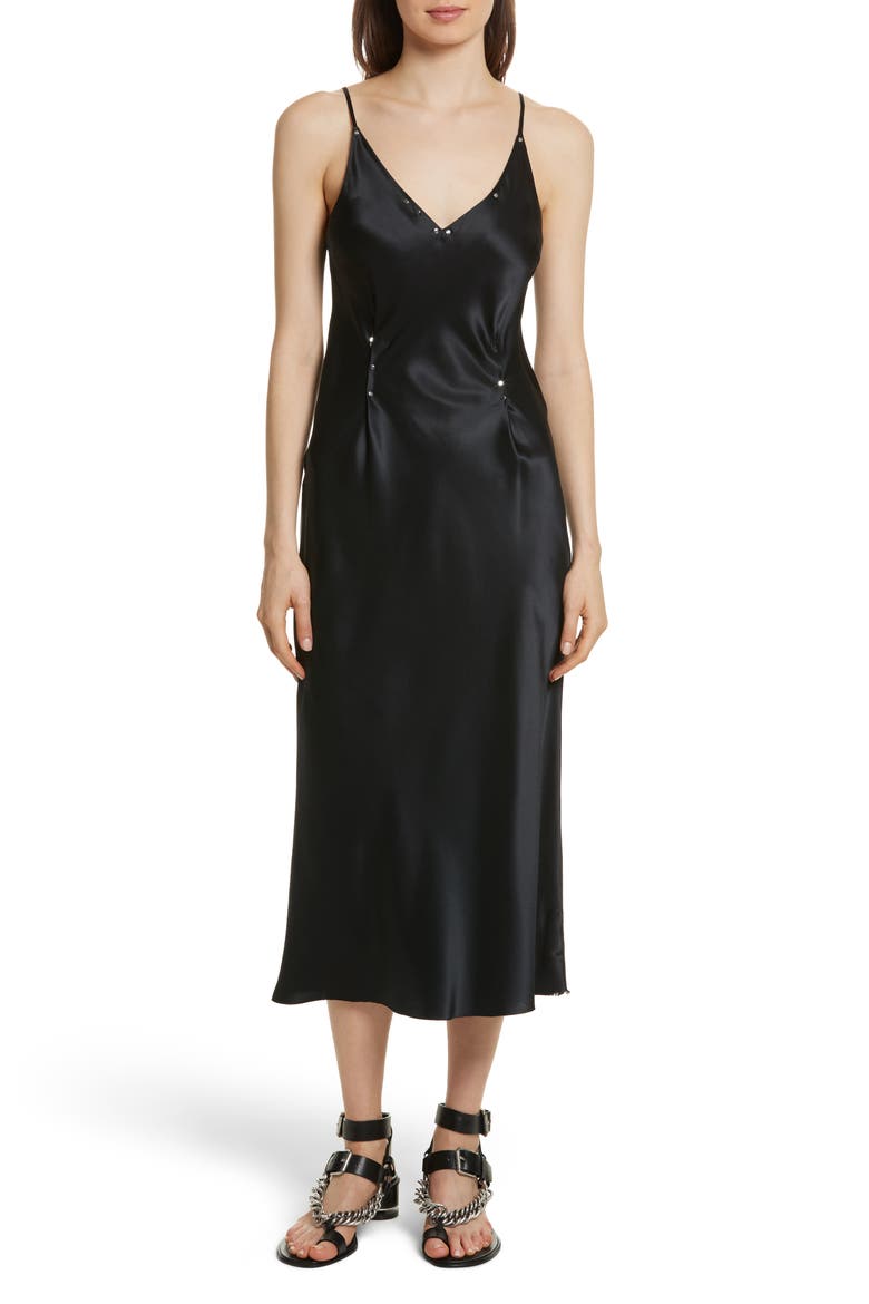 T by Alexander Wang Silk Charmeuse Slipdress, Main, color, BLACK
