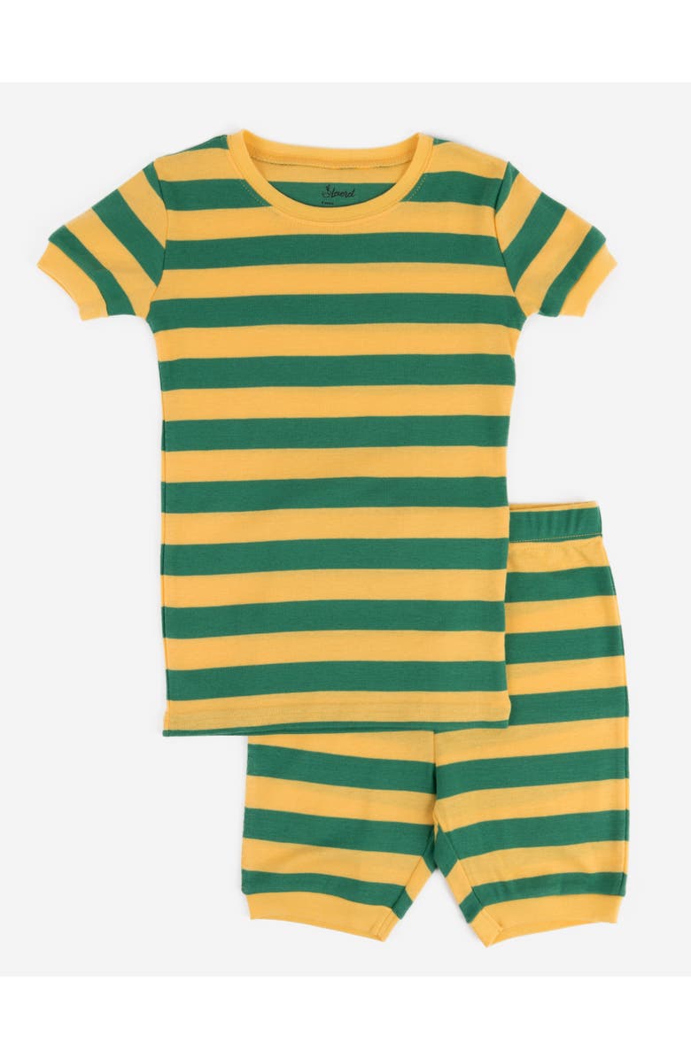 Leveret Kids Cotton Two-Piece Short Pajamas, Stripes & Solids, Main, color, Striped Yellow & Green