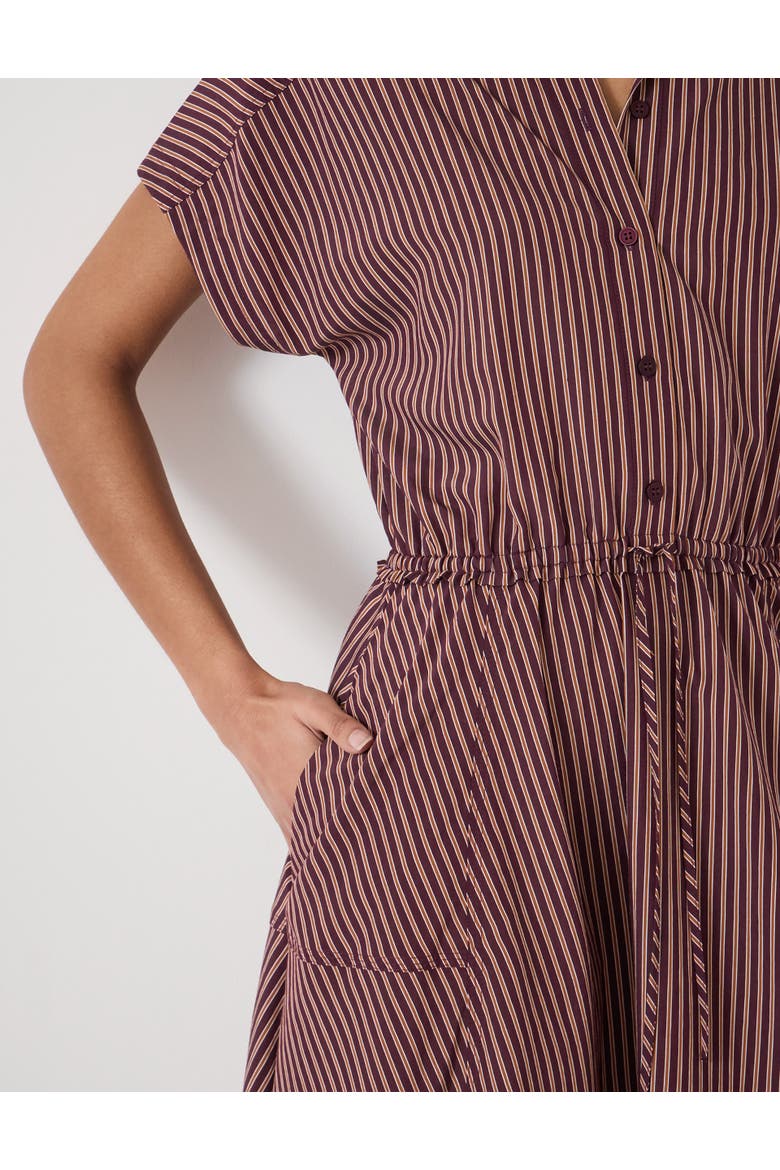 Mira Short Sleeve Hanky Hem Midi Dress, Alternate, color, Burgundy Stripe Red