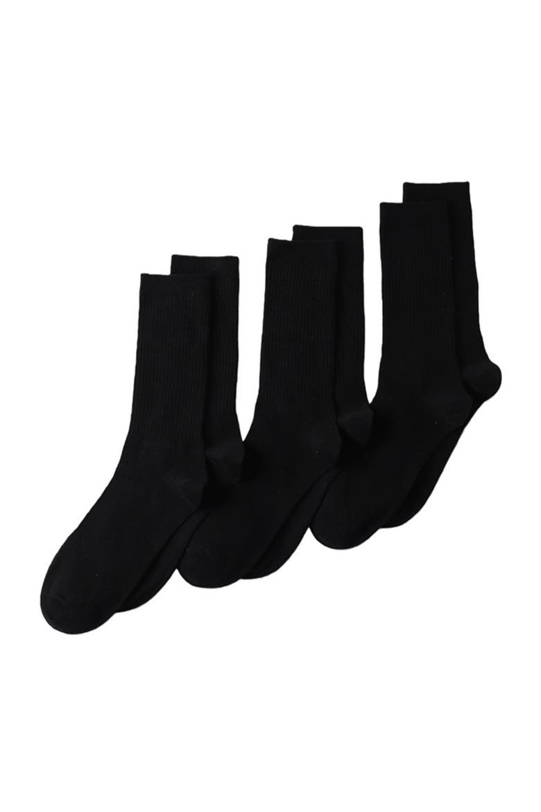 3-Pack Cotton Core Crew Socks, Main, color, Black