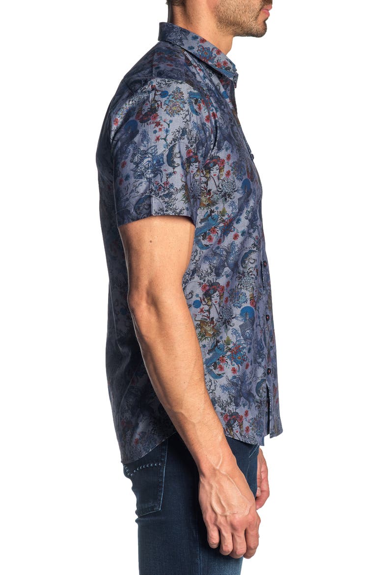Slim Fit Print Sport Shirt, Alternate, color, GREY PRINT