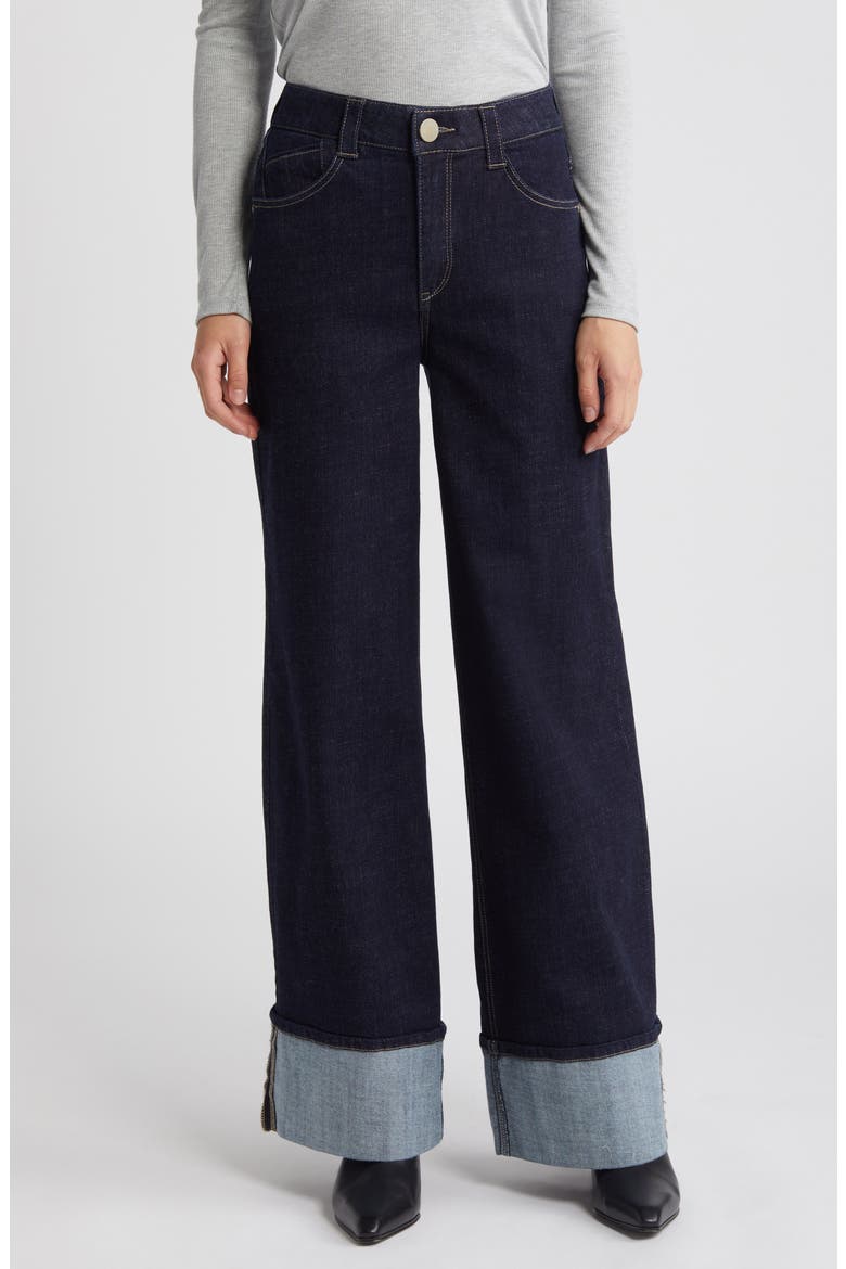 'Ab'Solution Skyrise Cuffed Wide Leg Jeans, Main, color, INDIGO