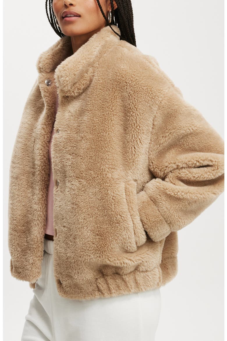 Women's Teddy Bomber Jacket, Main, color, Stone
