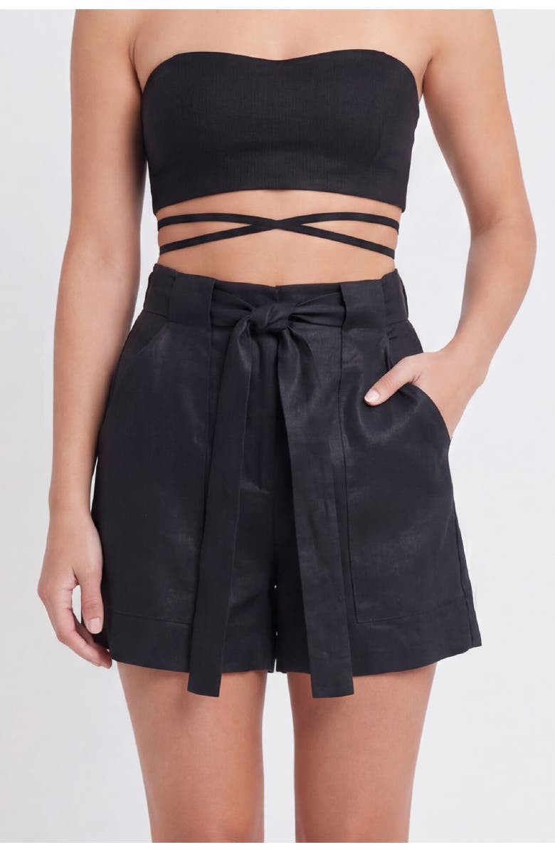 nuaje nuaje Mia Linen Twill Shorts, Main, color, Black