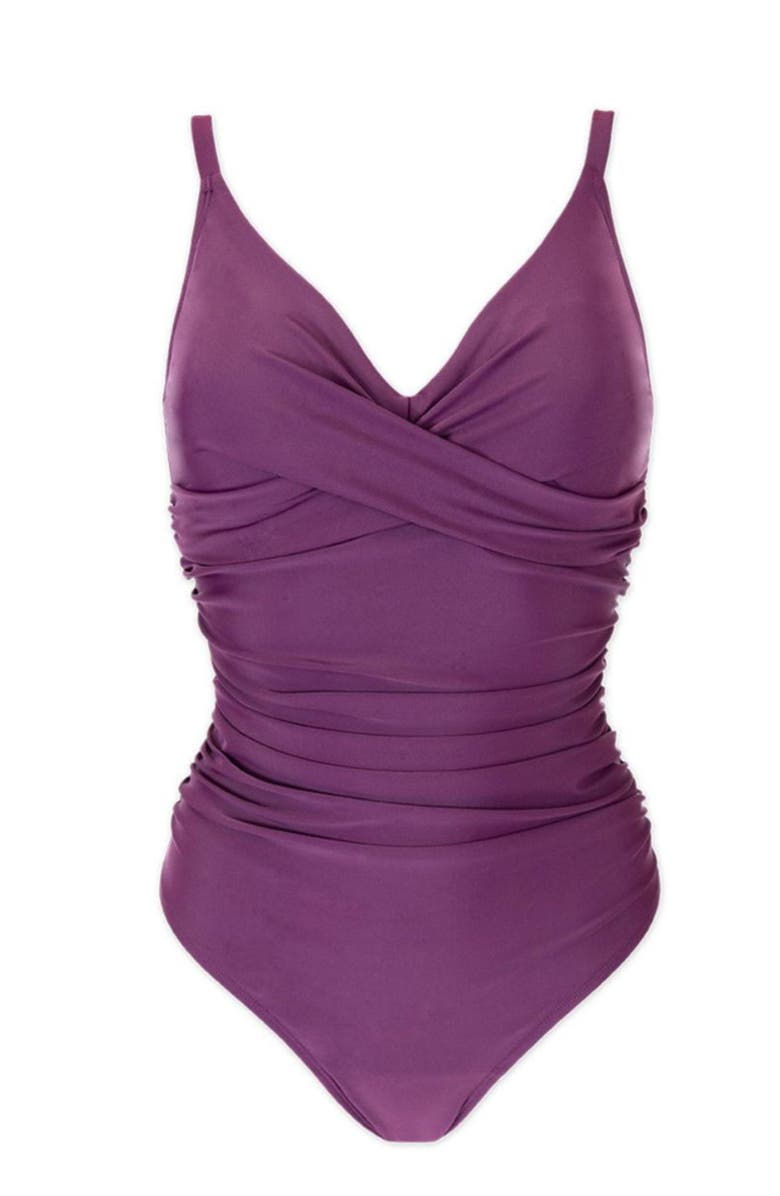 Splash About Ladies Tummy Control Bathing Suit, Main, color, Plum