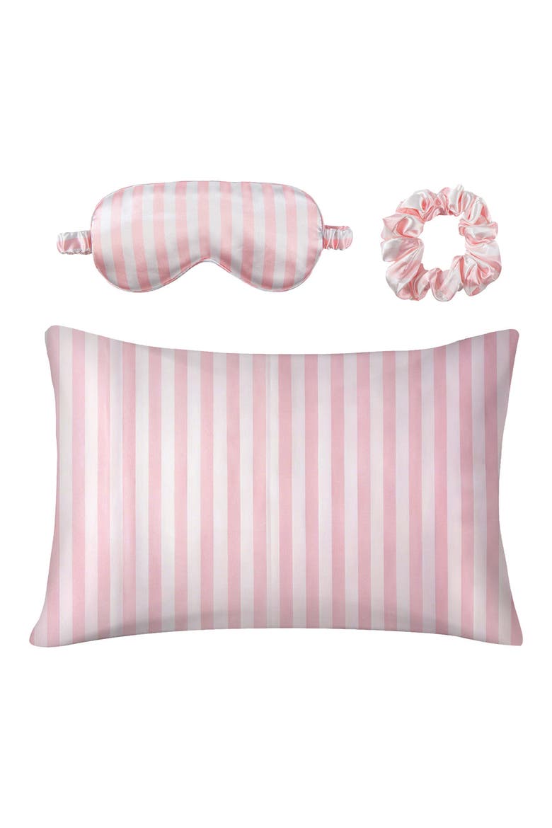 Satin Pillowcase, Scrunchi & Mask Set, Alternate, color, PINK STRIPE