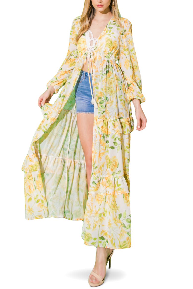Floral Print Tiered Maxi Duster, Alternate, color, IVORY